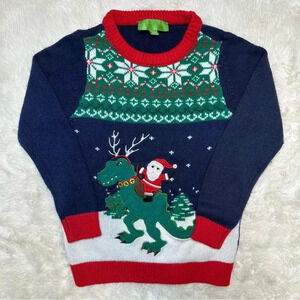 Christmas Santa  Dinosaur Sweater Blue/Green/Red/White Size 6